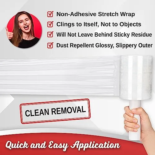 2 Pack Industrial Strength Mini Hand Stretch Wrap 5" 1000 Ft Roll 80 Gauge Thick, Shrink Wrap Roll for Moving Supplies, Furniture, Pallets, Plastic Wrap for Packing, Heavy Duty Stretch Film