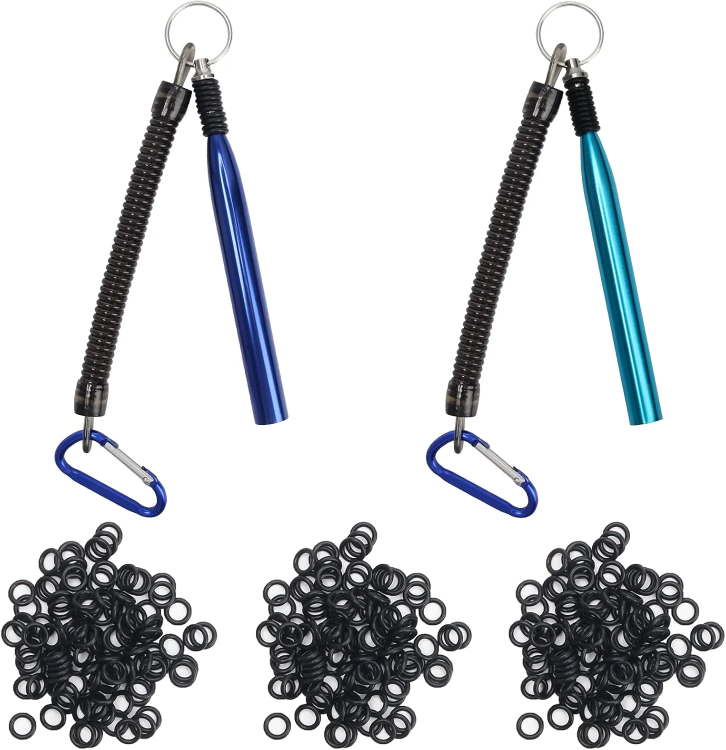 2Pcs Wacky Rig Tool with 300Pcs O Rings, Wacky Worm Rig Kit for Stick Senko Worms Baits, Portable Fishing Rigging Tools with Lanyard/Clip