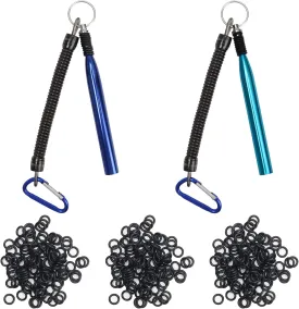 2Pcs Wacky Rig Tool with 300Pcs O Rings, Wacky Worm Rig Kit for Stick Senko Worms Baits, Portable Fishing Rigging Tools with Lanyard/Clip