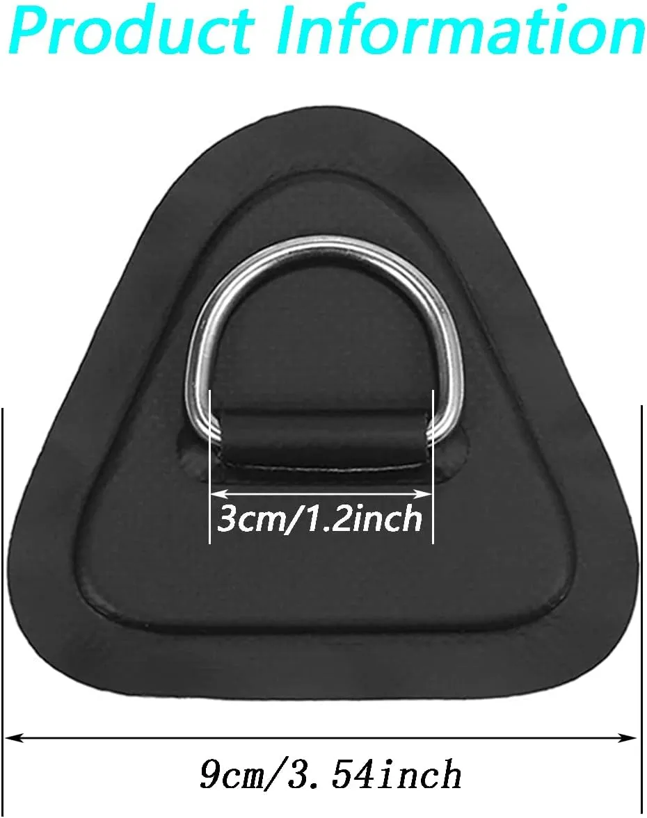 4 Pack Stainless Steel D-Ring Triangle Patch with 2.5m Black Bungee Cord,4Pcs Cord Hooks for PVC Inflatable Boat SUP Kayak Canoe Deck Accessories