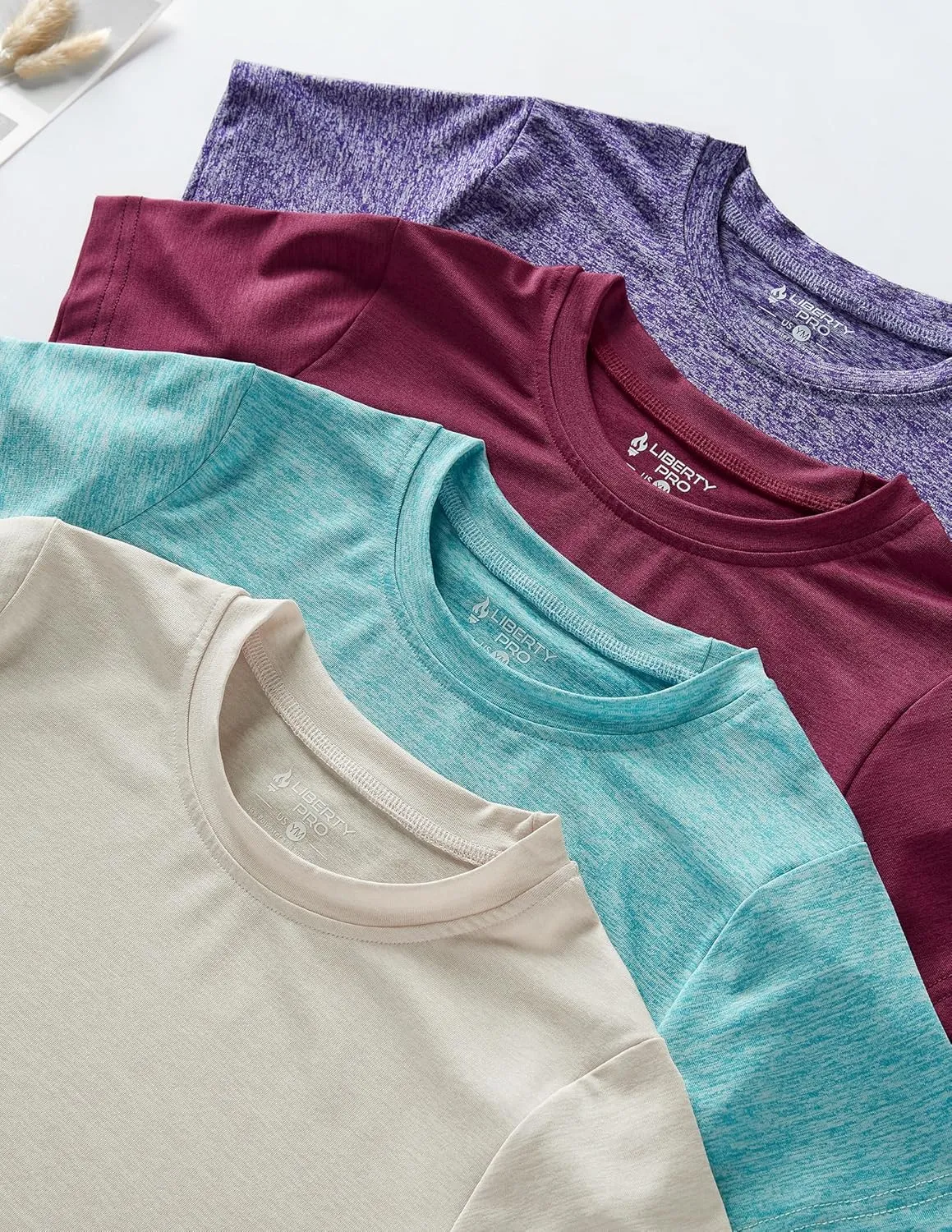 4 Pack: Youth Girls Athletic Shirts, Short Sleeve Dry Fit Apparel Tech Tshirts, Sports Activewear for Kids Teens