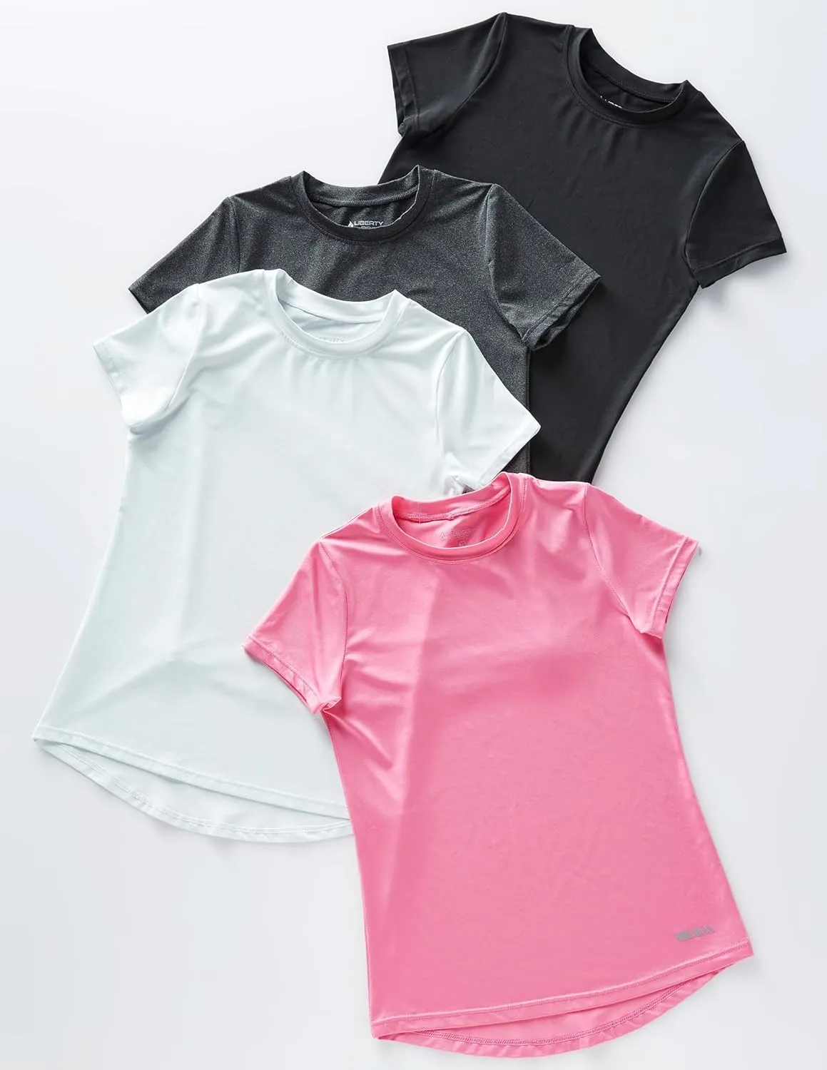 4 Pack: Youth Girls Athletic Shirts, Short Sleeve Dry Fit Apparel Tech Tshirts, Sports Activewear for Kids Teens