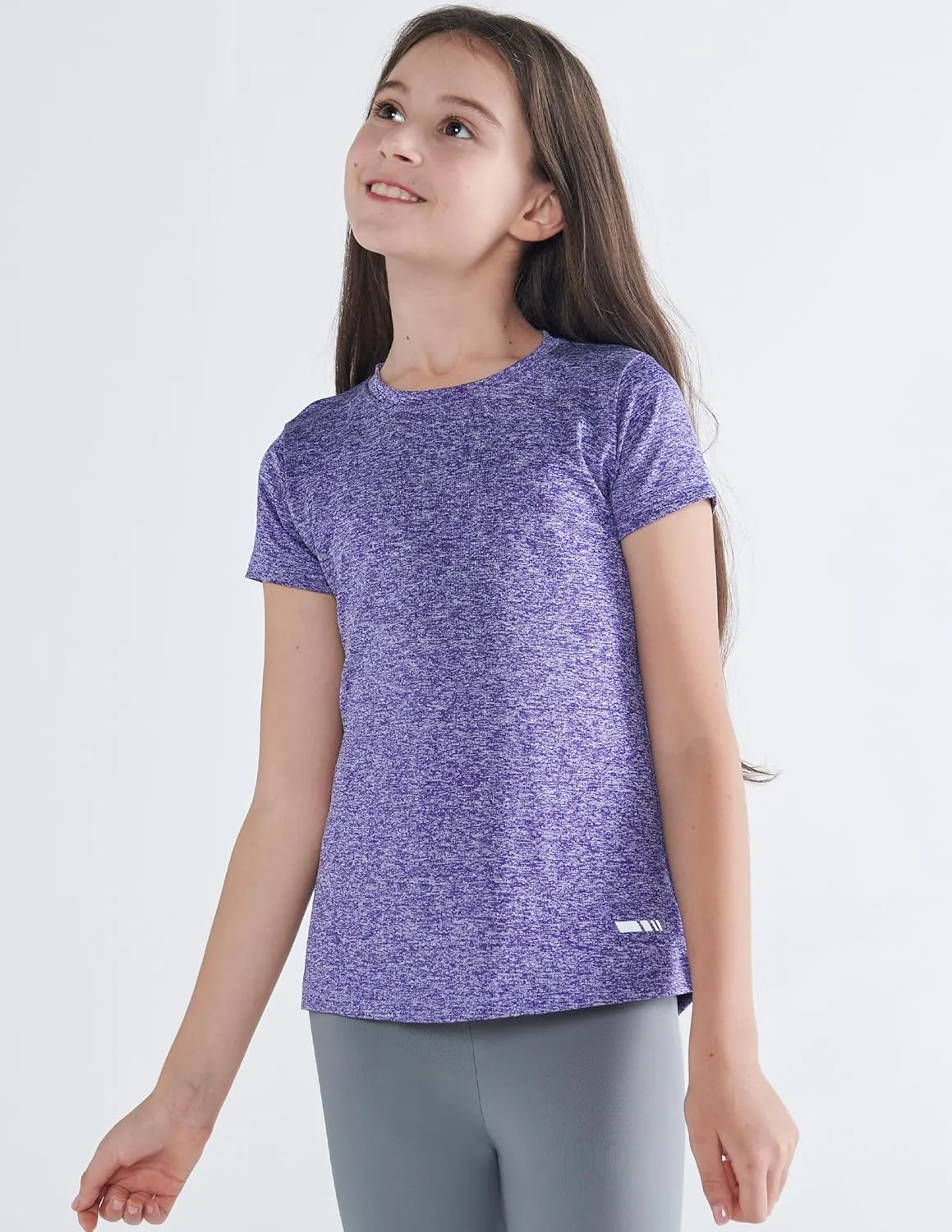 4 Pack: Youth Girls Athletic Shirts, Short Sleeve Dry Fit Apparel Tech Tshirts, Sports Activewear for Kids Teens