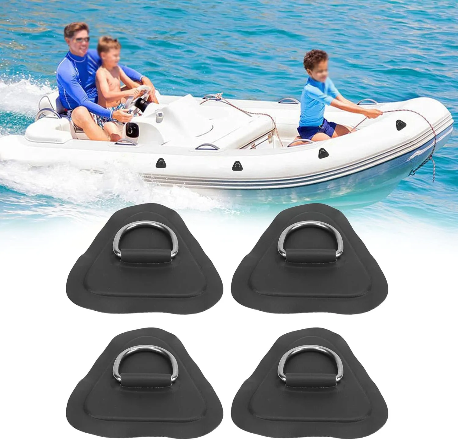 4 Pcs Inflatable Boat D Rings Patch, Surfboard D Rings Patch, Stainless Steel D Rings Pad for Inflatable Boats, Rafts, Vertical Paddle Boards, Etc