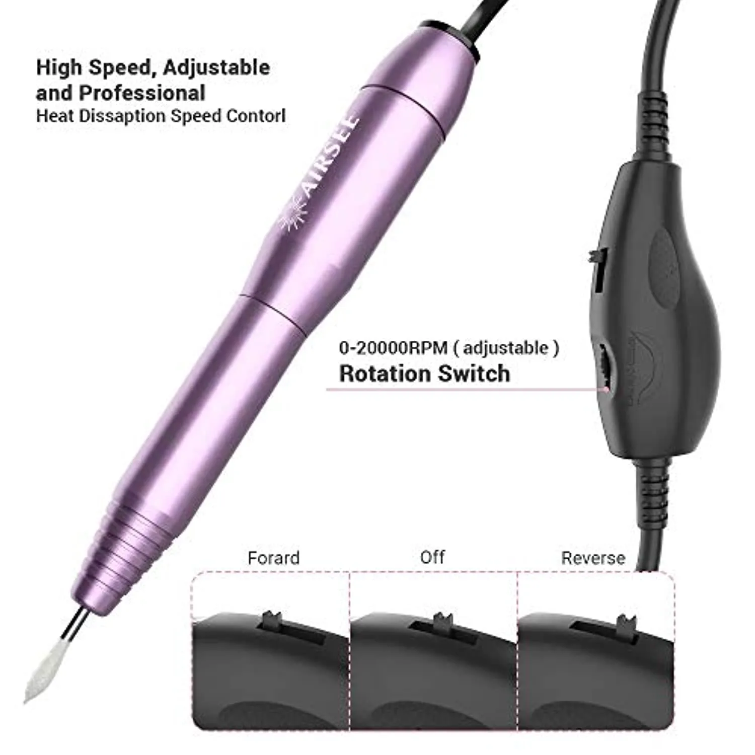 AIRSEE Portable Electric Nail Drill Professional Efile Nail Drill Kit for Acrylic   Tungsten Carbide Electric Nail Drill Bits Set for Acrylic Nails 3/32”