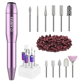 AIRSEE Portable Electric Nail Drill Professional Efile Nail Drill Kit for Acrylic   Tungsten Carbide Electric Nail Drill Bits Set for Acrylic Nails 3/32”