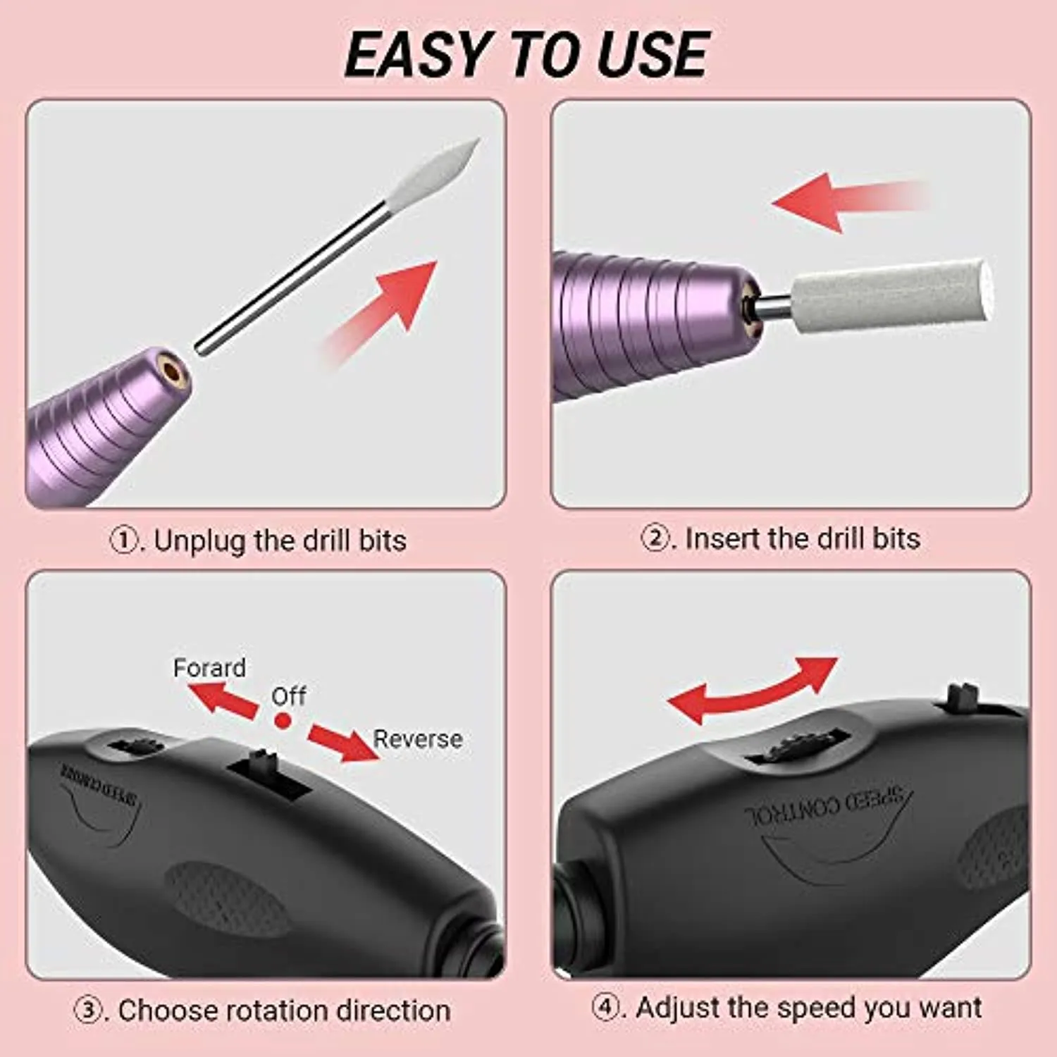 AIRSEE Portable Electric Nail Drill Professional Efile Nail Drill Kit for Acrylic   Tungsten Carbide Electric Nail Drill Bits Set for Acrylic Nails 3/32”