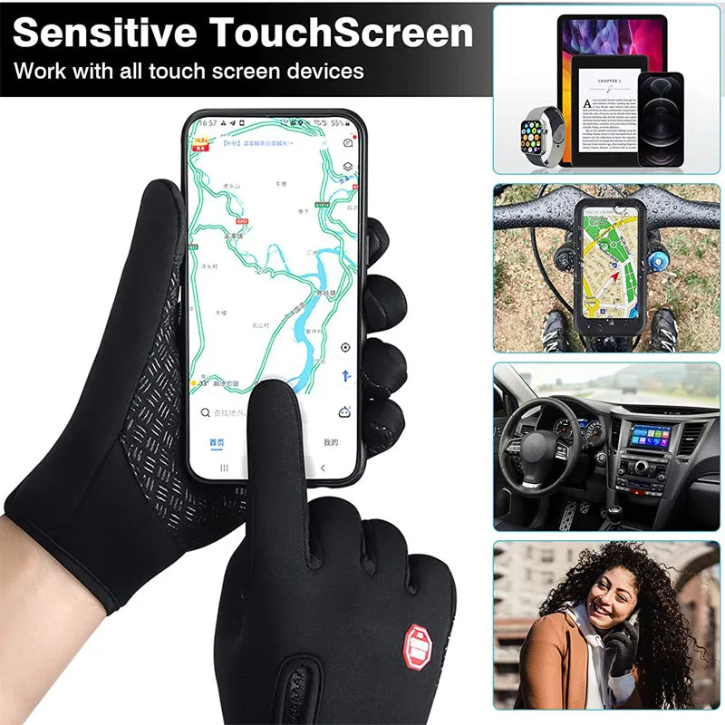 Anti-slip Thermal Touch Screen Zipper Gloves Mittens Winter Windproof Waterproof
