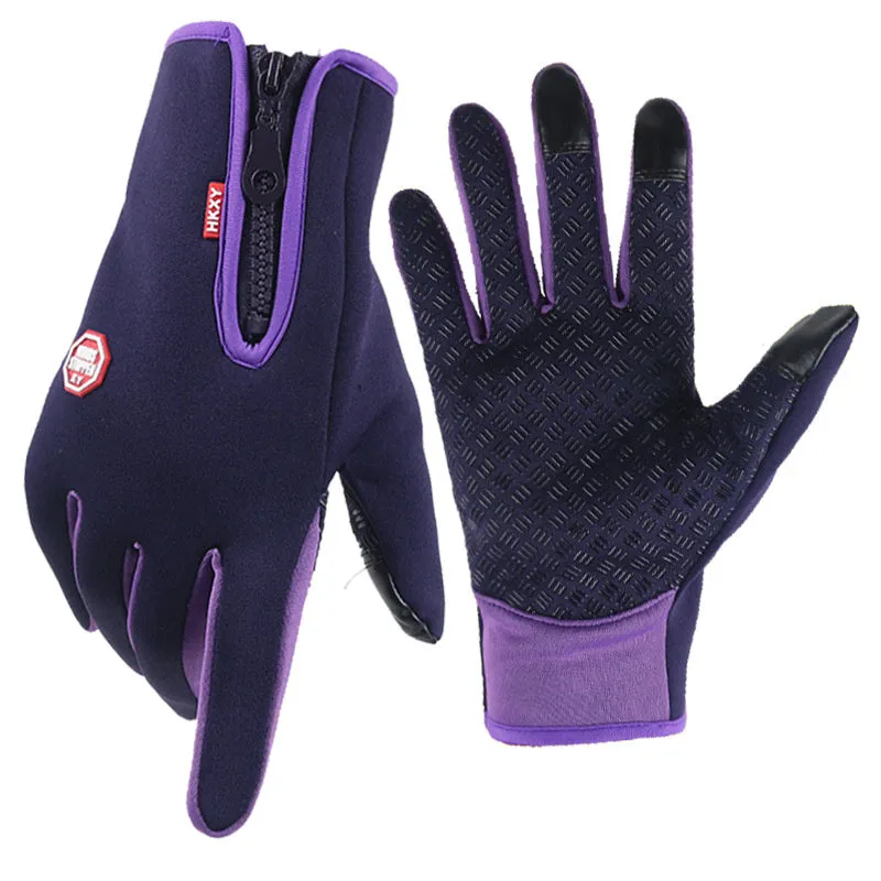 Anti-slip Thermal Touch Screen Zipper Gloves Mittens Winter Windproof Waterproof