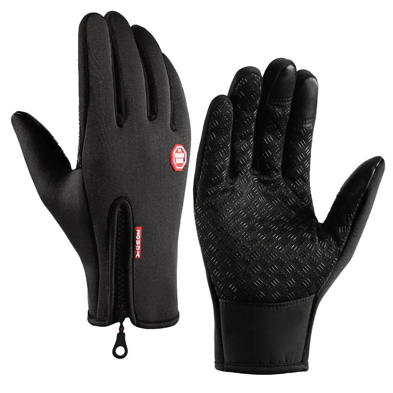Anti-slip Thermal Touch Screen Zipper Gloves Mittens Winter Windproof Waterproof