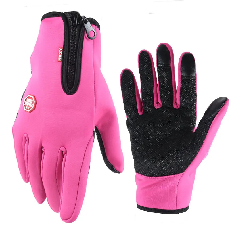 Anti-slip Thermal Touch Screen Zipper Gloves Mittens Winter Windproof Waterproof
