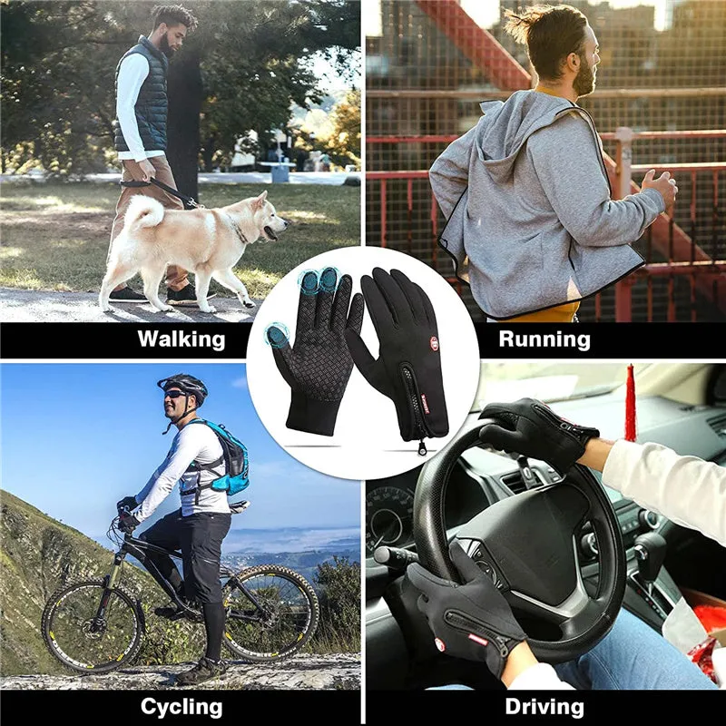 Anti-slip Thermal Touch Screen Zipper Gloves Mittens Winter Windproof Waterproof