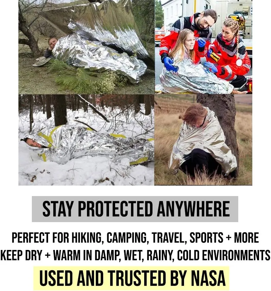 ASA TECHMED Emergency Mylar Thermal Blankets Bulk, Space Blanket Survival kit Camping Blanket, First Aid Kit for Outdoors, Survival, Hiking, Natural Disasters, First Aid, Marathons. 3 Pcs