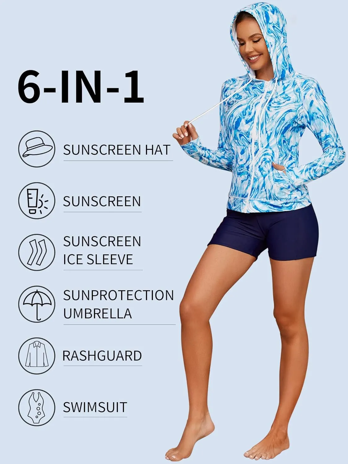 ATTRACO Long Sleeve Rash Guard Shirts for Women Full Zip Jackets Sun Protection Surfing Swimsuit