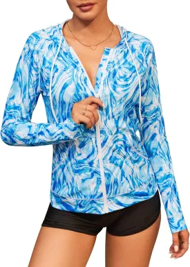 ATTRACO Long Sleeve Rash Guard Shirts for Women Full Zip Jackets Sun Protection Surfing Swimsuit