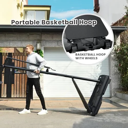 AWII SPORT Basketball Hoop Outdoor, 5.3-10FT Height Adjustable Basketball Hoop Goal System with 44Inch Impact Backboard and Portable Wheels for Adults