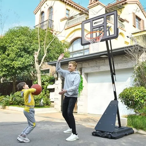 AWII SPORT Basketball Hoop Outdoor, 5.3-10FT Height Adjustable Basketball Hoop Goal System with 44Inch Impact Backboard and Portable Wheels for Adults