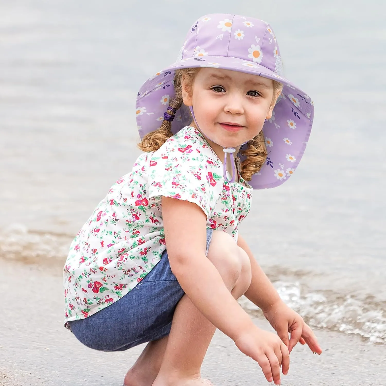Baby Sun Hat UPF 50  Mesh Liner Toddler Bucket Hats with Wide Brim Neck Flap for Outdoor Beach Swim