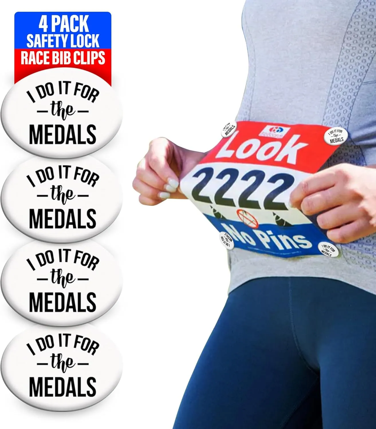 bibSNAPS Race Bib Clips - Safety Lock Fasteners - Secures Running, Marathon, Cycling and Event Number, Non Magnetic, Lightweight, Easy to Use, Safe & Reusable - Replacement for Safety Pins & Magnets