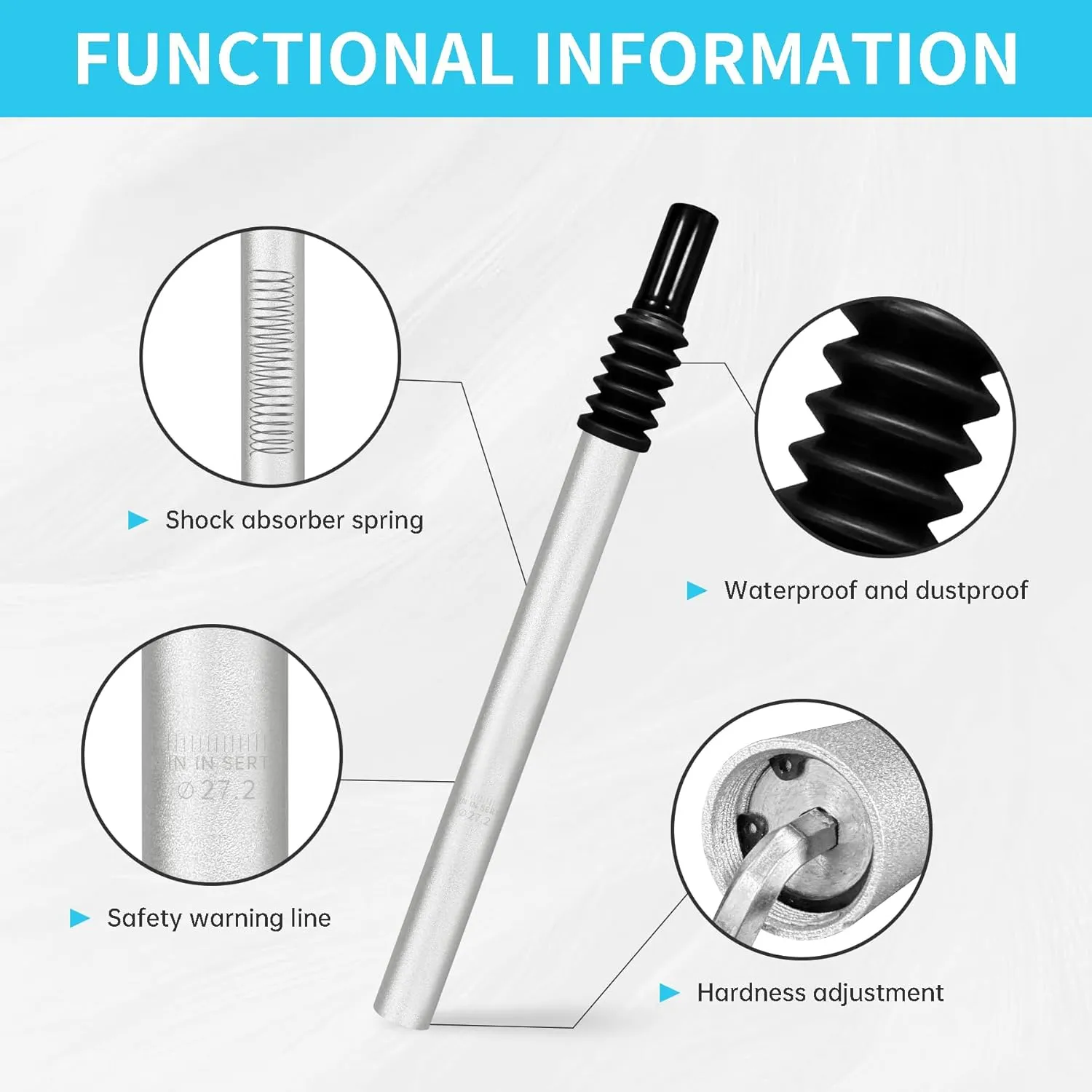 Bike Seat Post 27.2/28.6mm Seatpost with Shock Absorber Damper Suspension Seatpost Bicycle Seat Post for Mountain Bike Road Bicycle Seat Post
