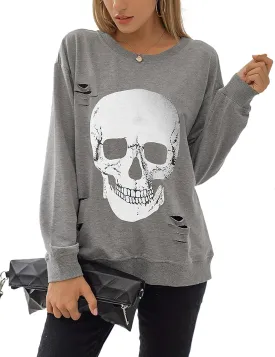 Blooming Jelly Women's Halloween Sweatshirts Skull Graphic T Shirts Long Sleeve Pullover Tops Gothic Fall Clothes 2025