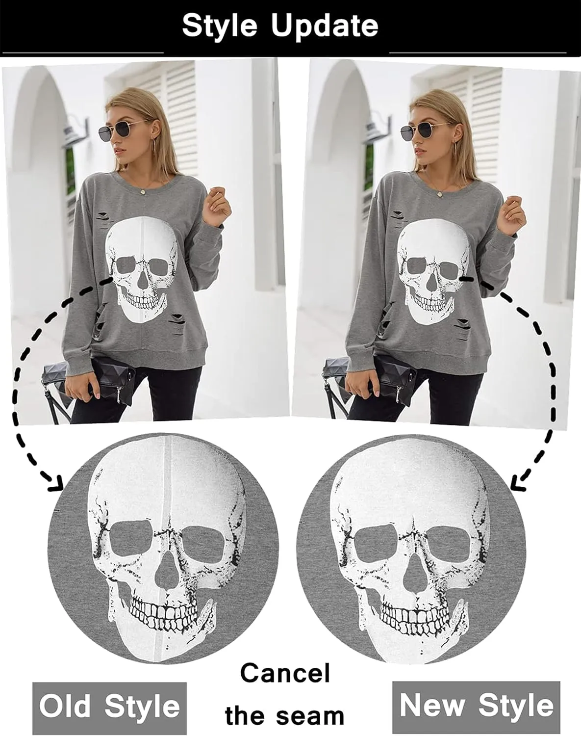 Blooming Jelly Women's Halloween Sweatshirts Skull Graphic T Shirts Long Sleeve Pullover Tops Gothic Fall Clothes 2025