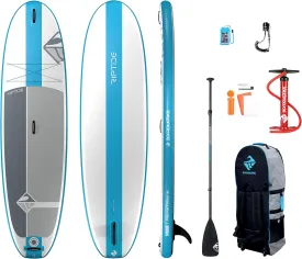 Boardworks SHUBU Riptide Inflatable Stand-Up Paddle Board (iSUP) | SUP Package Includes Three Piece Paddle, Carry Bag and Pump (SUP) Complete Kit | 106, Blue/White/Grey