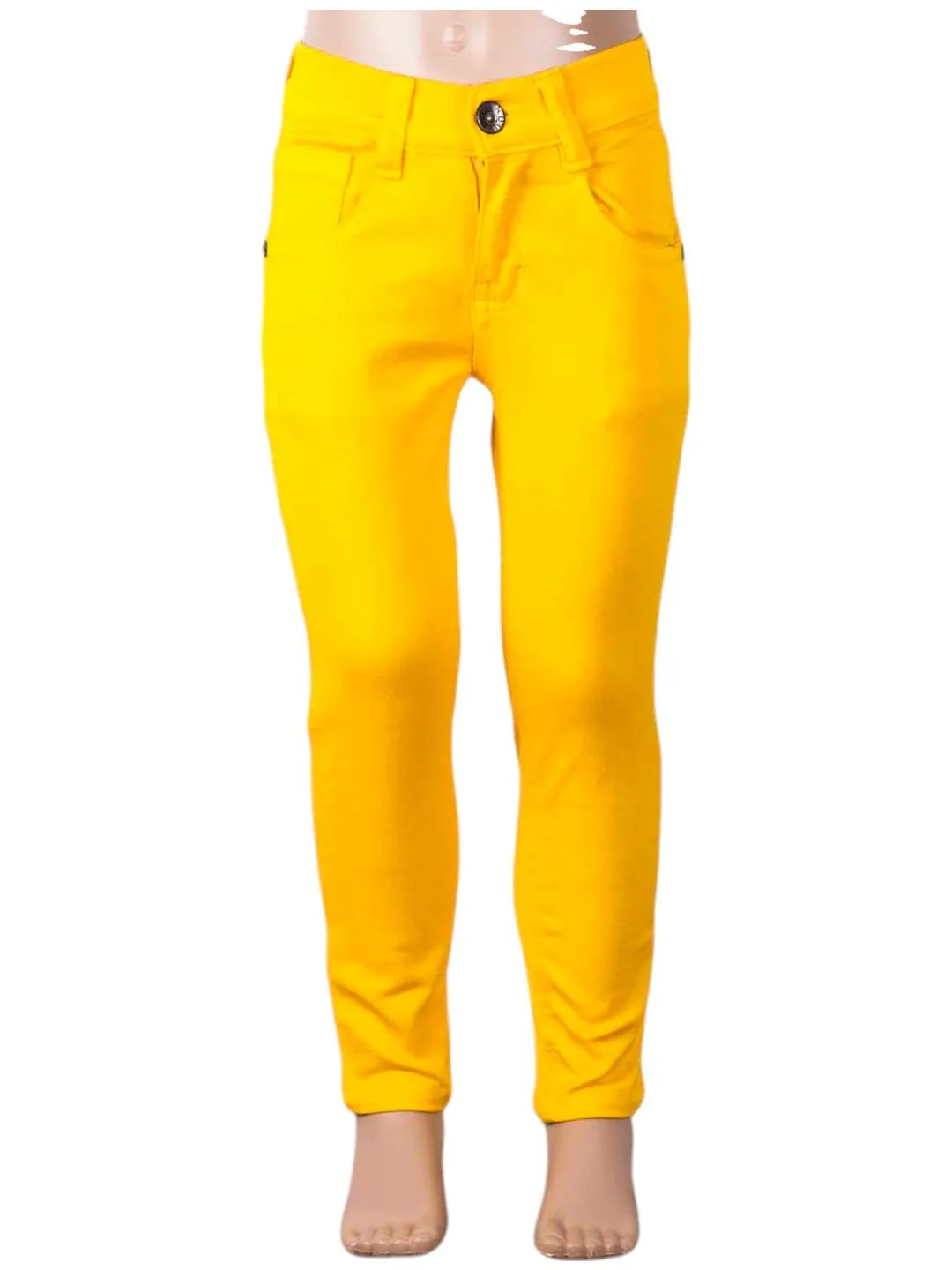Bright Yellow Slim-Fit Stretchable Pants for Girls