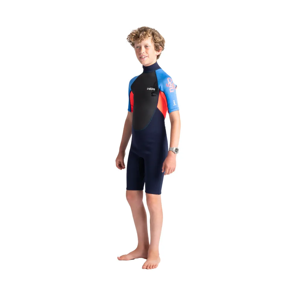 C-Skins Junior Element 3/2mm Shortie -Slate Navy/Flo Red/Blue Tie