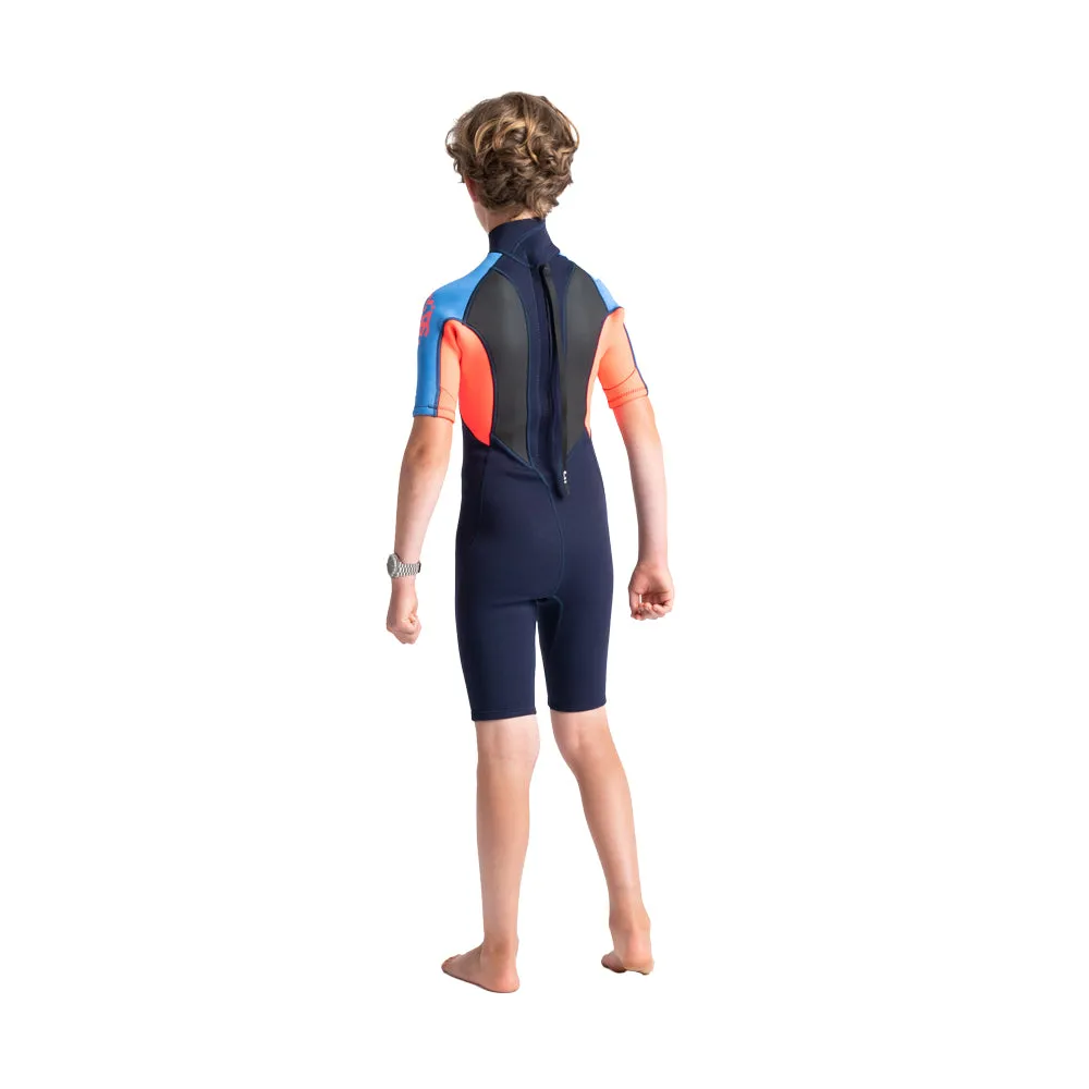 C-Skins Junior Element 3/2mm Shortie -Slate Navy/Flo Red/Blue Tie
