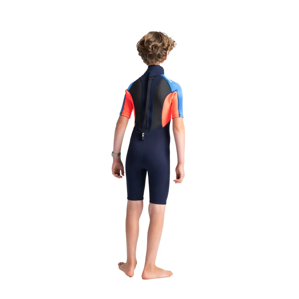 C-Skins Junior Element 3/2mm Shortie -Slate Navy/Flo Red/Blue Tie
