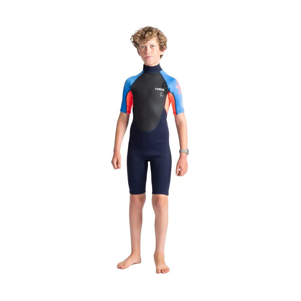 C-Skins Junior Element 3/2mm Shortie -Slate Navy/Flo Red/Blue Tie