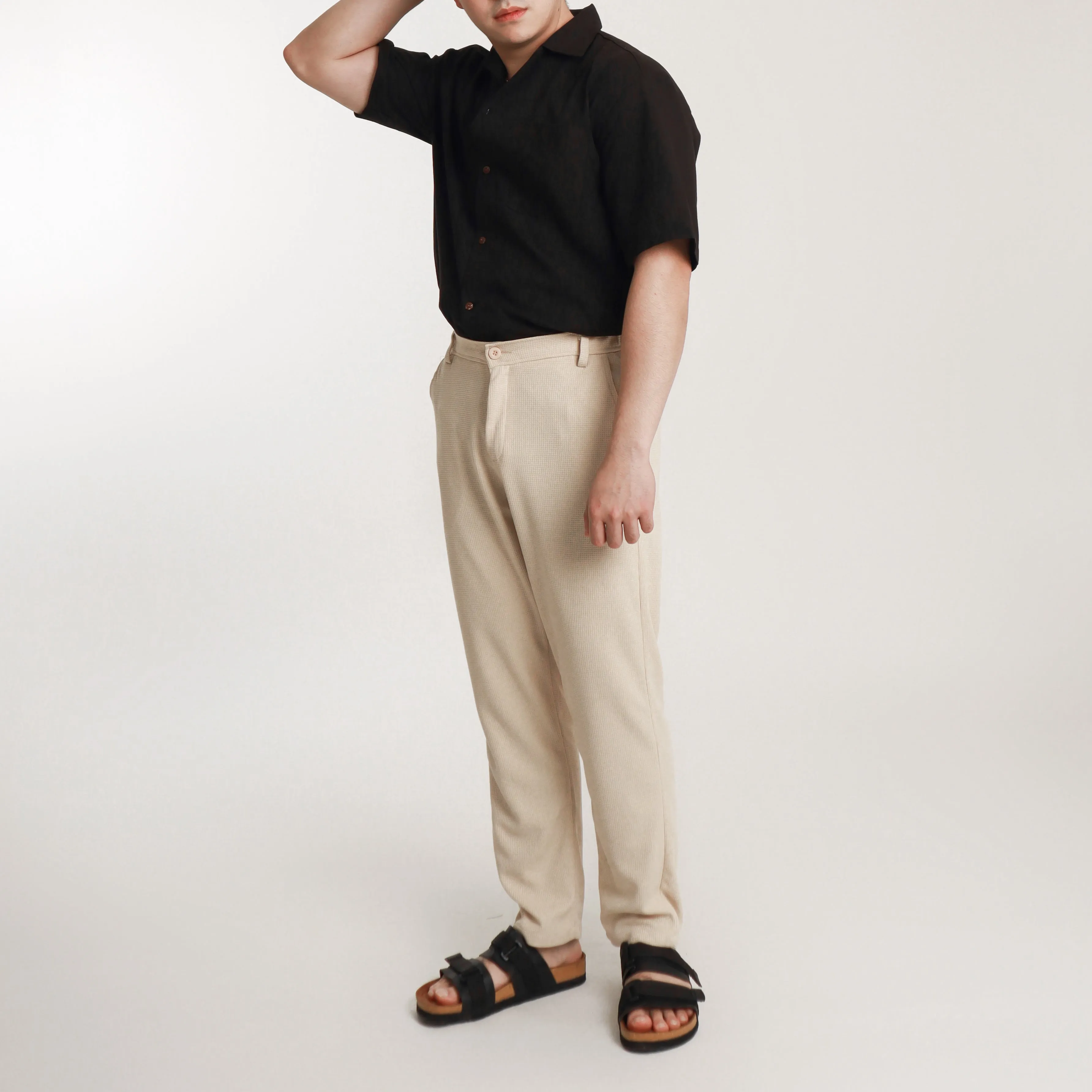 (Color of the Year 2025) Stretchable Waffle Pants - Beige