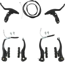 Complete V-Type Bike Brake Set, 6PCS MTB Bike Front & Rear Brake Inner and Outer Cables and Lever Kit with Callipers Levers Cables for Road/Mountain/MTB Bicycle(Black)
