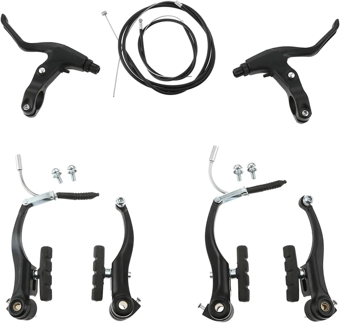 Complete V-Type Bike Brake Set, 6PCS MTB Bike Front & Rear Brake Inner and Outer Cables and Lever Kit with Callipers Levers Cables for Road/Mountain/MTB Bicycle(Black)