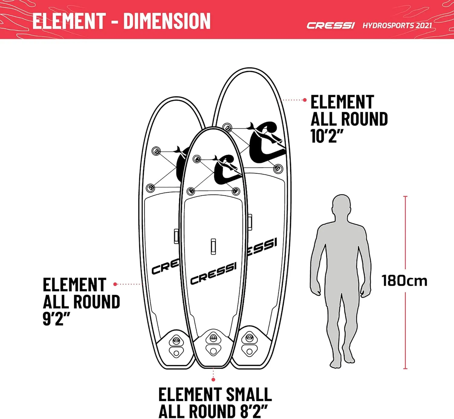 Cressi Inflatable Stand Up Paddle Board Set - Pump, Paddle, Backpack, included - Double Wall Construction - Different Sizes - Up to 264 lb Load - Element: Designed in Italy by Cressi