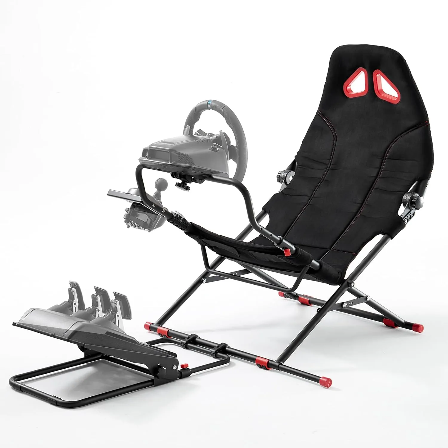 DIWANGUS Racing Wheel Stand Sim Racing Cockpit with Racing Chair Seat Foldable Adjustable Sim Racing Cockpit For Logitech G29 G920 G923 G27 G25 T248X T248 T300RS T150 458 TX Xbox PS4 PS5, black
