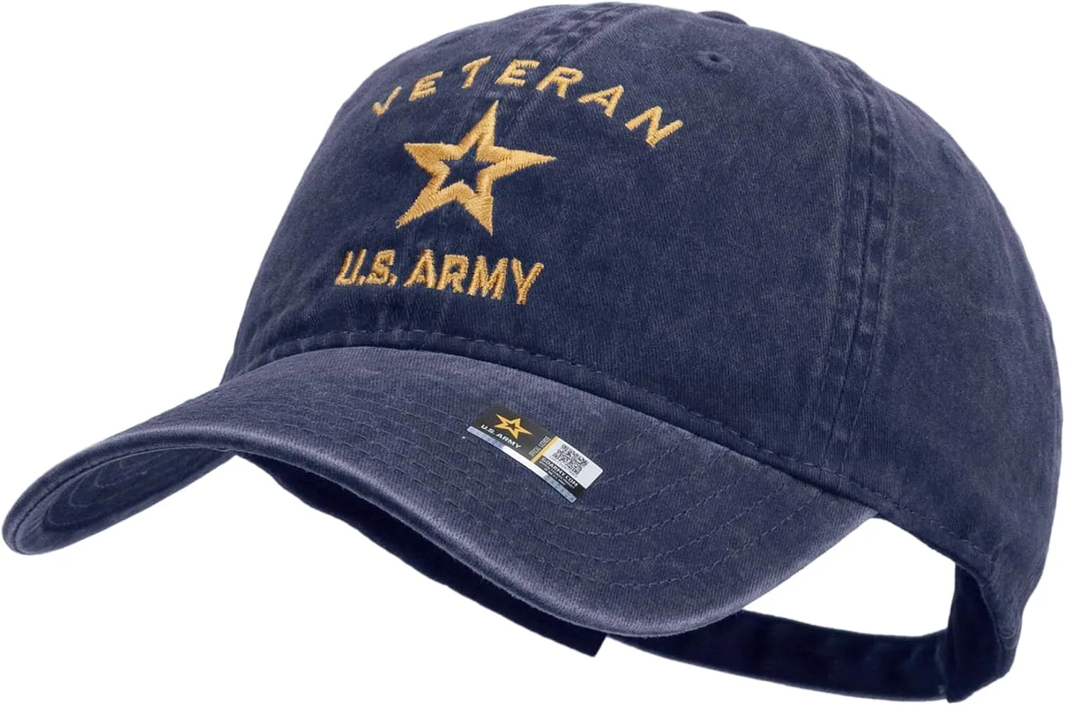 e4Hats.com U.S. Army Veteran Military Embroidered Washed Solid Pigment Dyed Cotton Twill Brass Buckle Cap