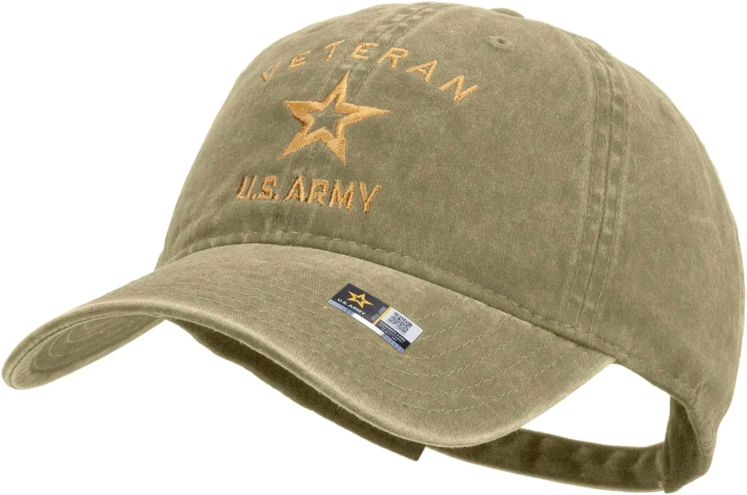 e4Hats.com U.S. Army Veteran Military Embroidered Washed Solid Pigment Dyed Cotton Twill Brass Buckle Cap
