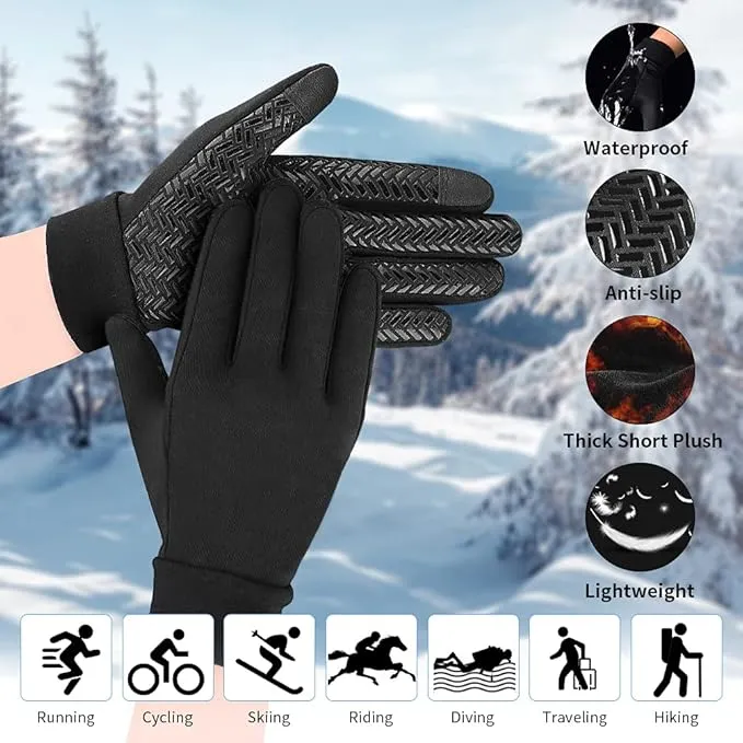 EEFOW Winter Thermal Outdoor Kids Gloves - Non-slip Touchscreen Running Gloves Sport Windproof Warm Black Riding Gloves for Boys Girls 4-12 years old