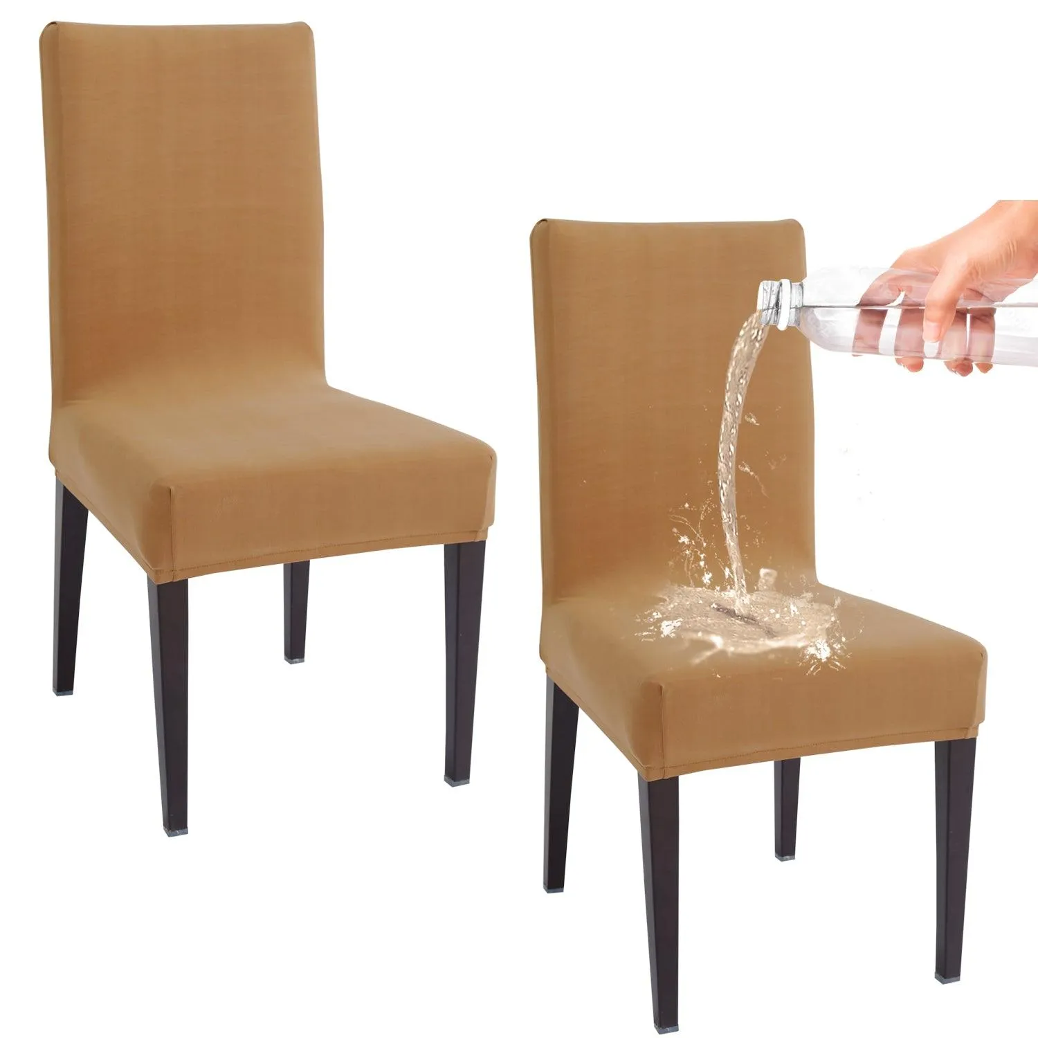 Elastic Stretchable Water Resistant Dining Chair Cover, Camel