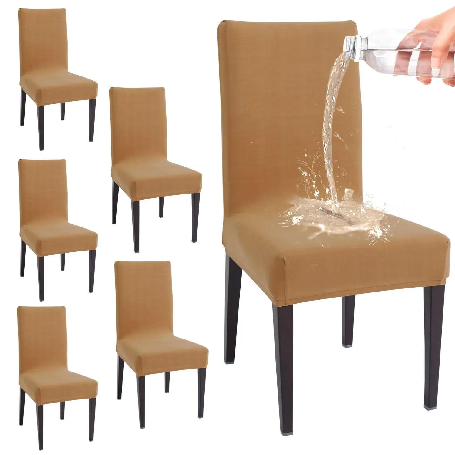 Elastic Stretchable Water Resistant Dining Chair Cover, Camel