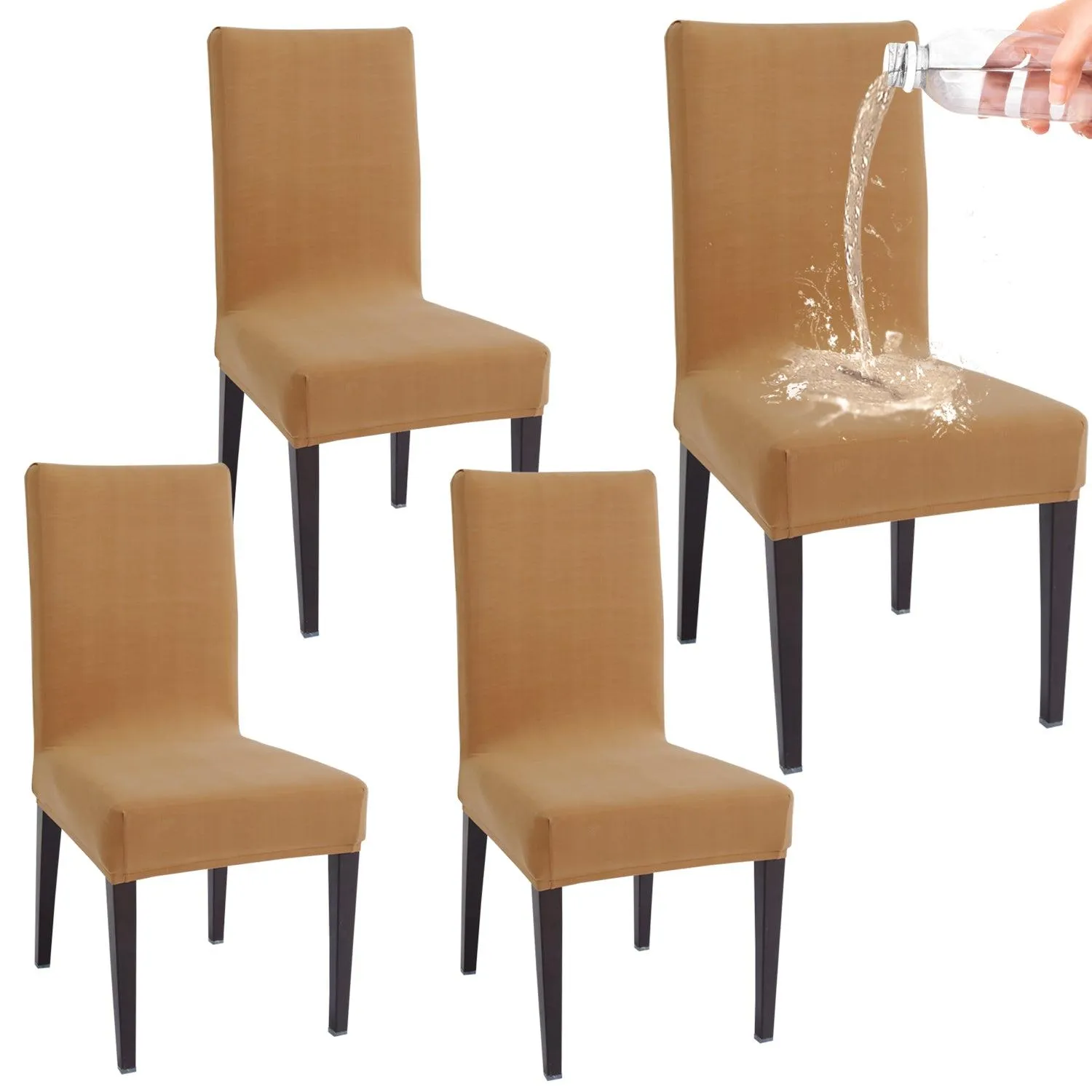 Elastic Stretchable Water Resistant Dining Chair Cover, Camel