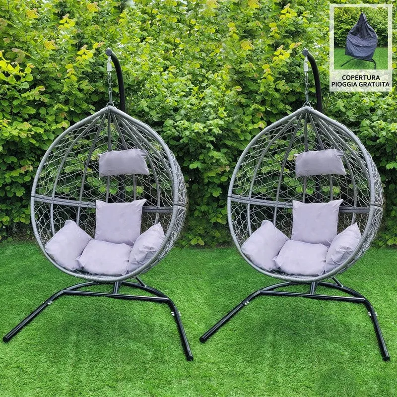 Enchanted Garden Egg Chair Pair by Raven - 2 Seats Grey Cushions