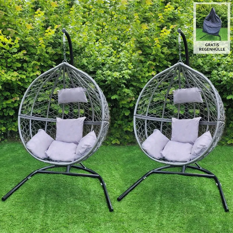 Enchanted Garden Egg Chair Pair by Raven - 2 Seats Grey Cushions