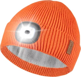 Etsfmoa Unisex Hat with Light,Fleece Lined Beanie Warm Knit Hat,Gifts for Men Women,Rechargeable LED Cap