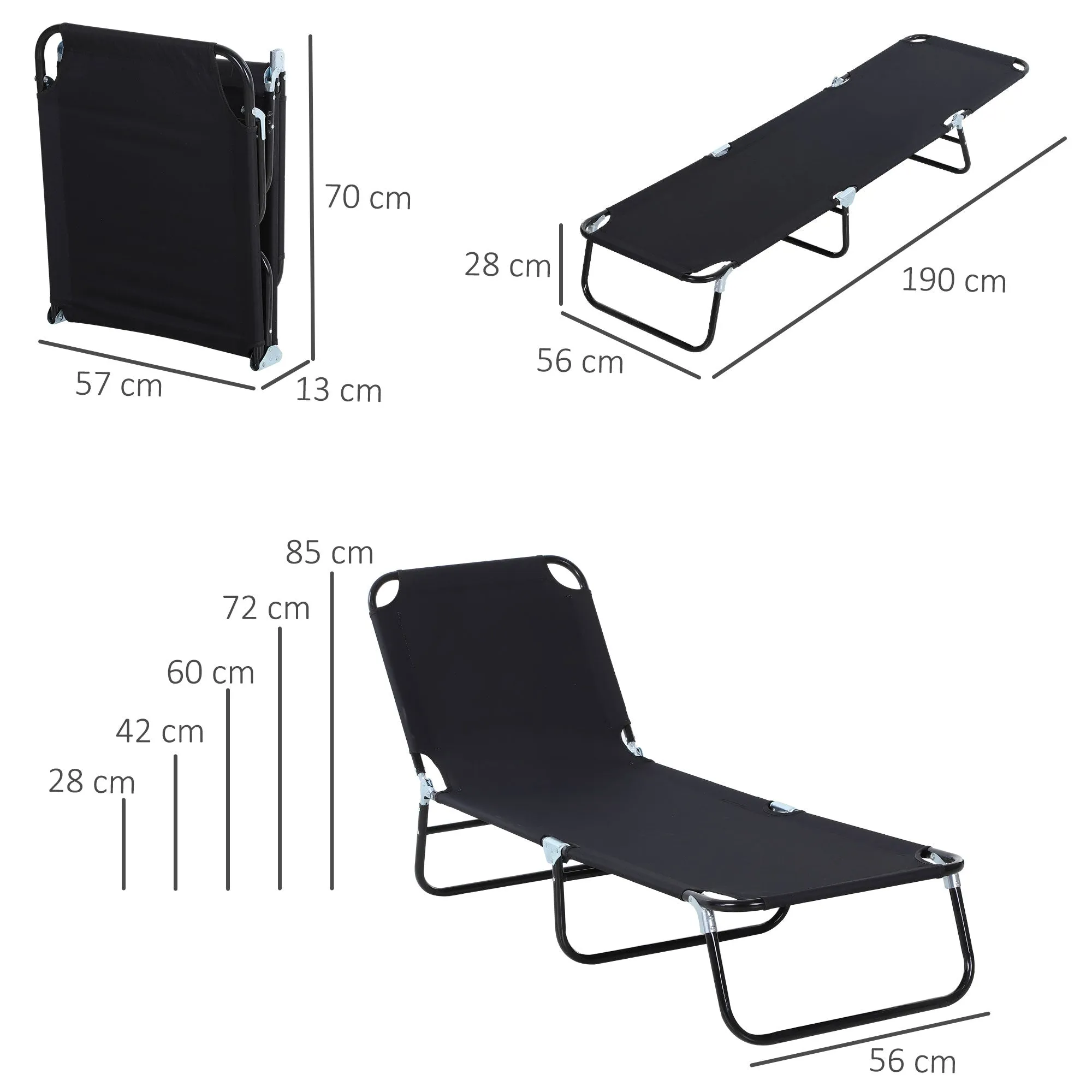 Foldable Sun Lounger with 5-Position Adjustable Backrest Outdoor Portable Recliner Chaise Lounge Chair with Breathable Mesh Fabric Black