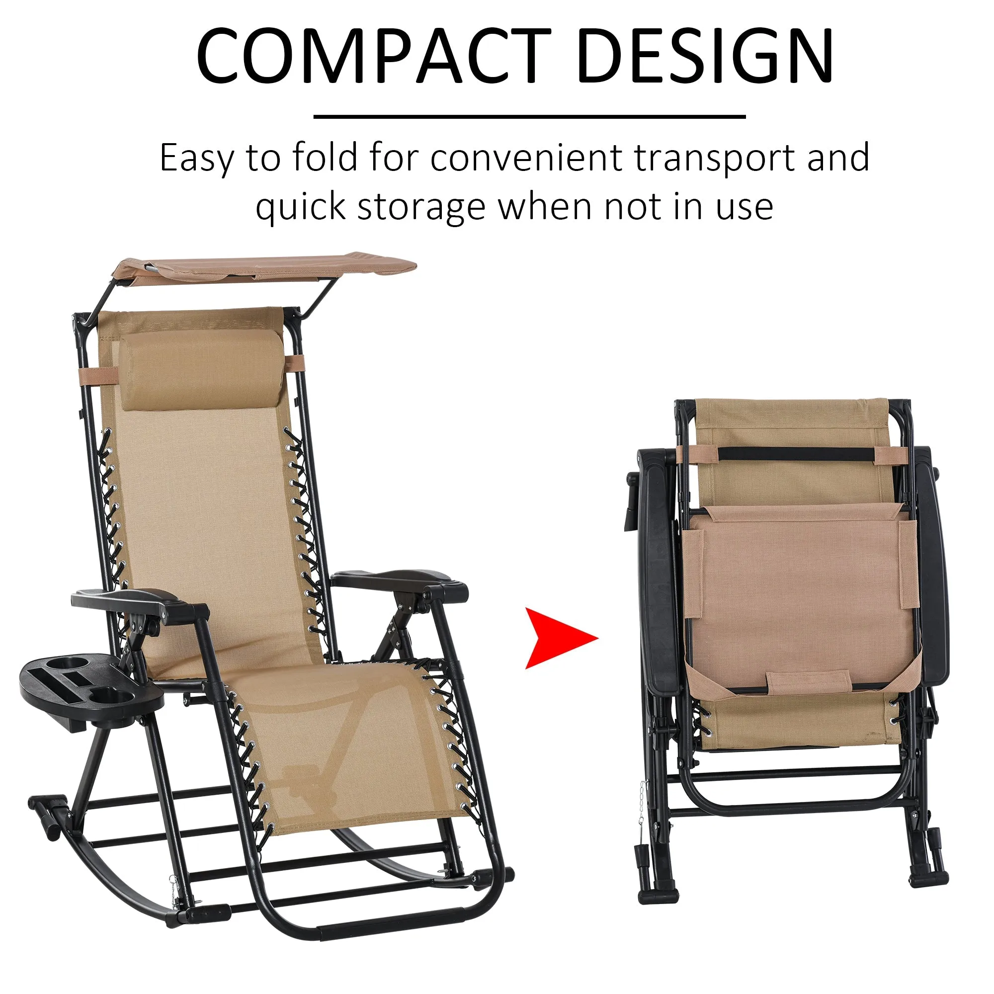 Folding Recliner Chair Outdoor Lounge Rocker Zero-Gravity Seat w/ Adjustable
