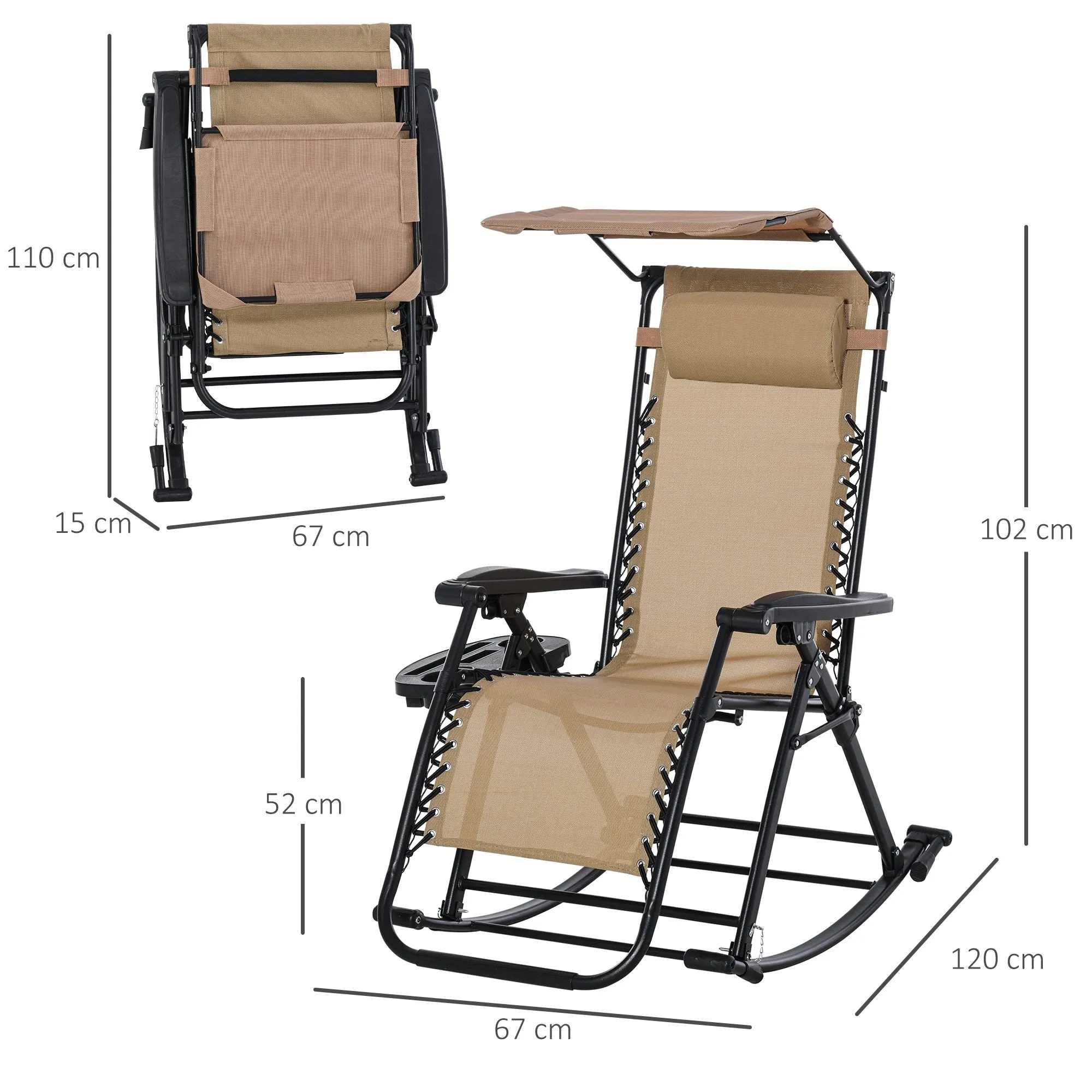 Folding Recliner Chair Outdoor Lounge Rocker Zero-Gravity Seat w/ Adjustable