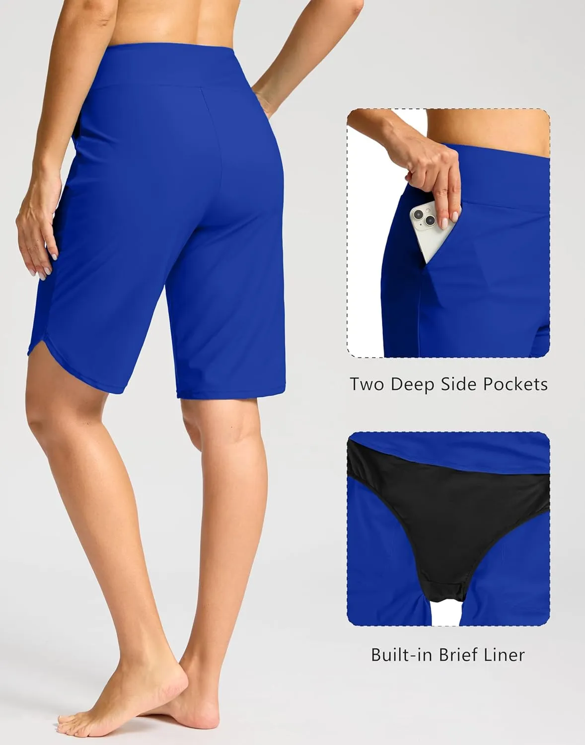 G Gradual Women's High Waisted Swim Board Shorts 11" Knee Length Beach Swimming Long Shorts for Women with Pockets Liner